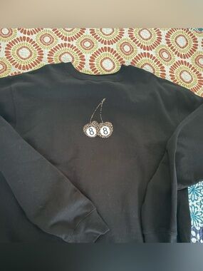 Black Crewneck Sweater with Cherry Graphic